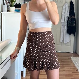 Brown Polka Dot Mini Skirt
